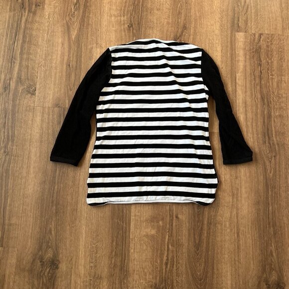 Ravel Black & White Sheer Sleeve Stripe Back Top Sz M - Picture 11 of 12